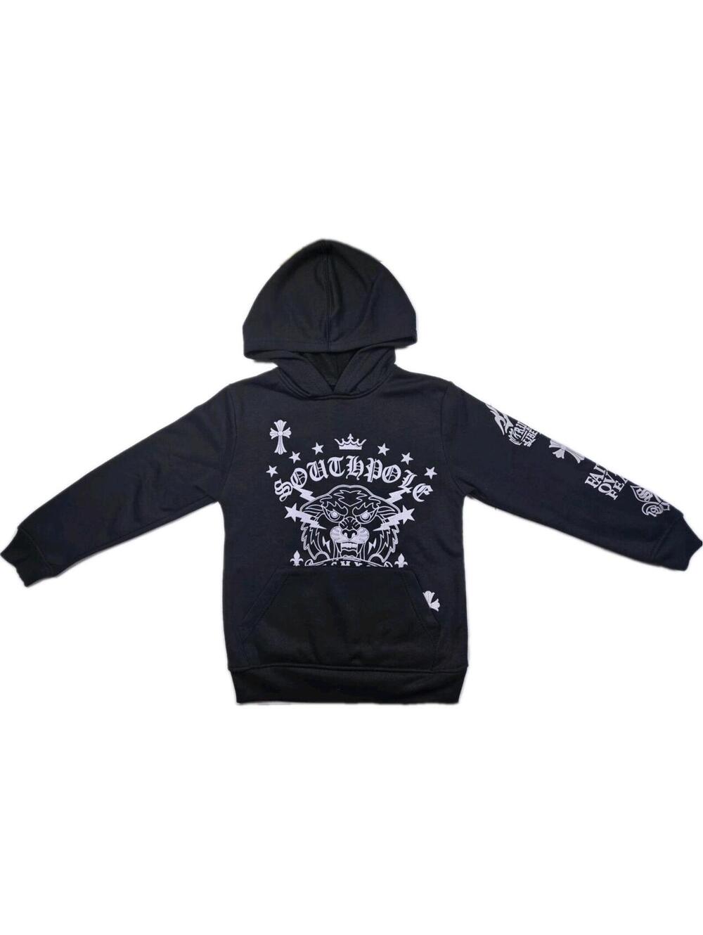 Southpole Black Graphic Tiger Print Long Sleeve VTG Y2K Hoodie - Mens S